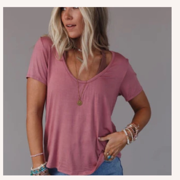 Three Bird Nest Tops - Three bird nest scoop neck bralette tee mauve pink boho